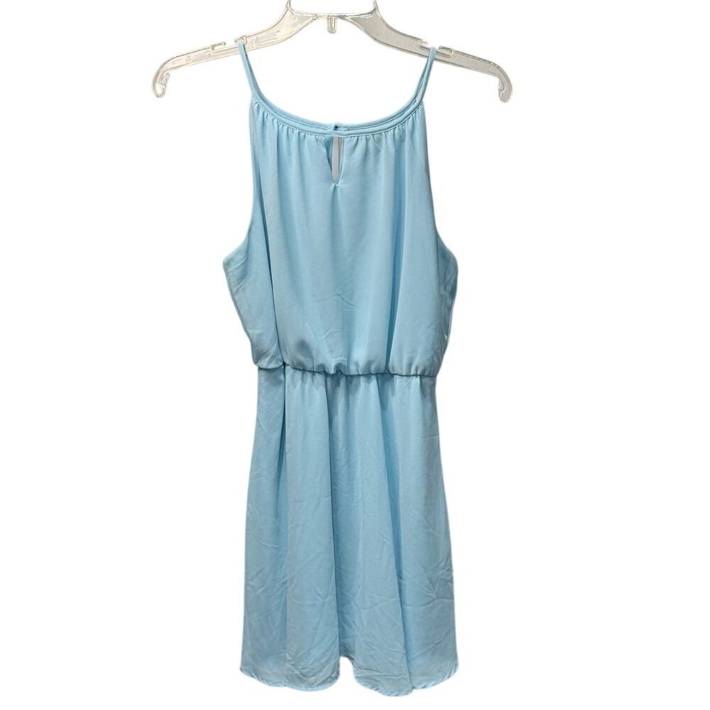 Blue Rain Womens Light Blue Halter Neck Keyhole Mini Dress Small Sleeveless